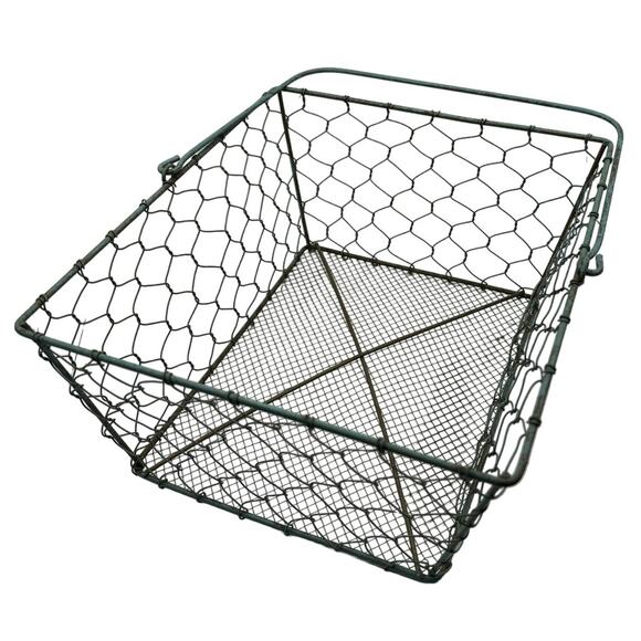 Rustic Patina Metal Wire Storage Bin Basket with handle Caddy Farmhouse Decor - Picture 2 of 8